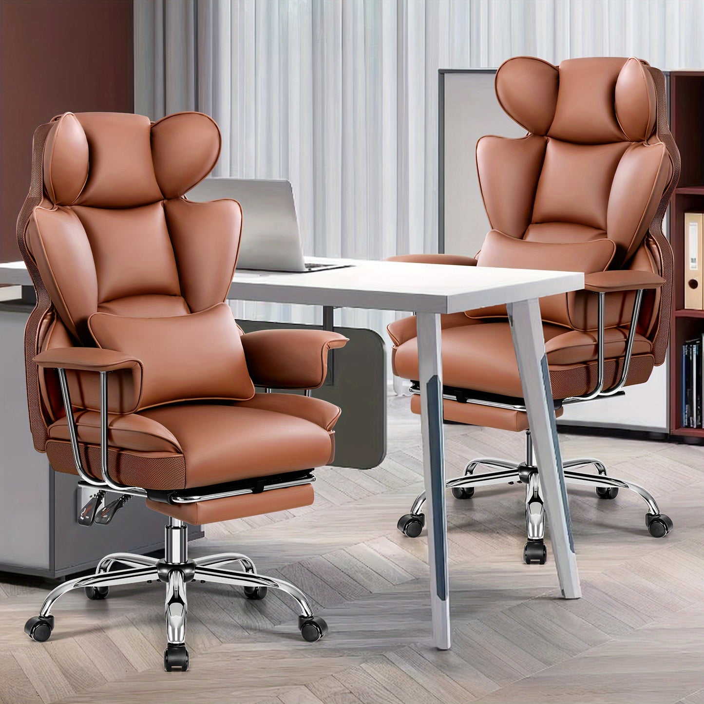 Premium Plus-Size Ergonomic Video Game Chair - Executive High-Back Leather Seat with Enhanced Lumbar Support, Integrated Footrest, and Adjustable Armrests for Ultimate Comfort in Spacious Homes and Offices