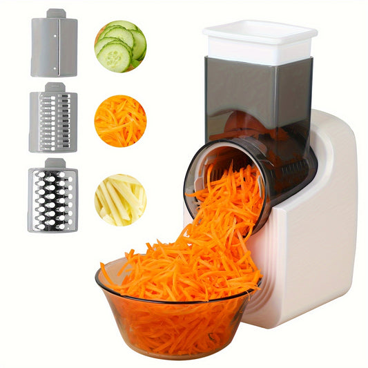 Deluxe Electric Cheese Grater and Food Processor - Multi-Functional Slicer, Shredder, Spiralizer for Fruits, Veggies, Cheese, and Meat - Stainless Steel, White, Easy to Clean, Compact Design
