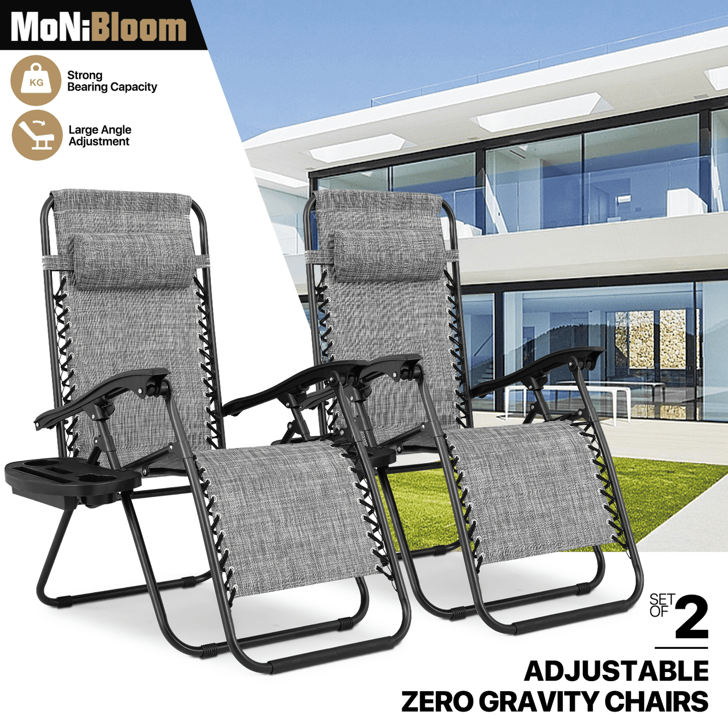 MoNiBloom Zero Gravity Chairs Set of 2 Outdoor Folding Patio Lounge Chairs