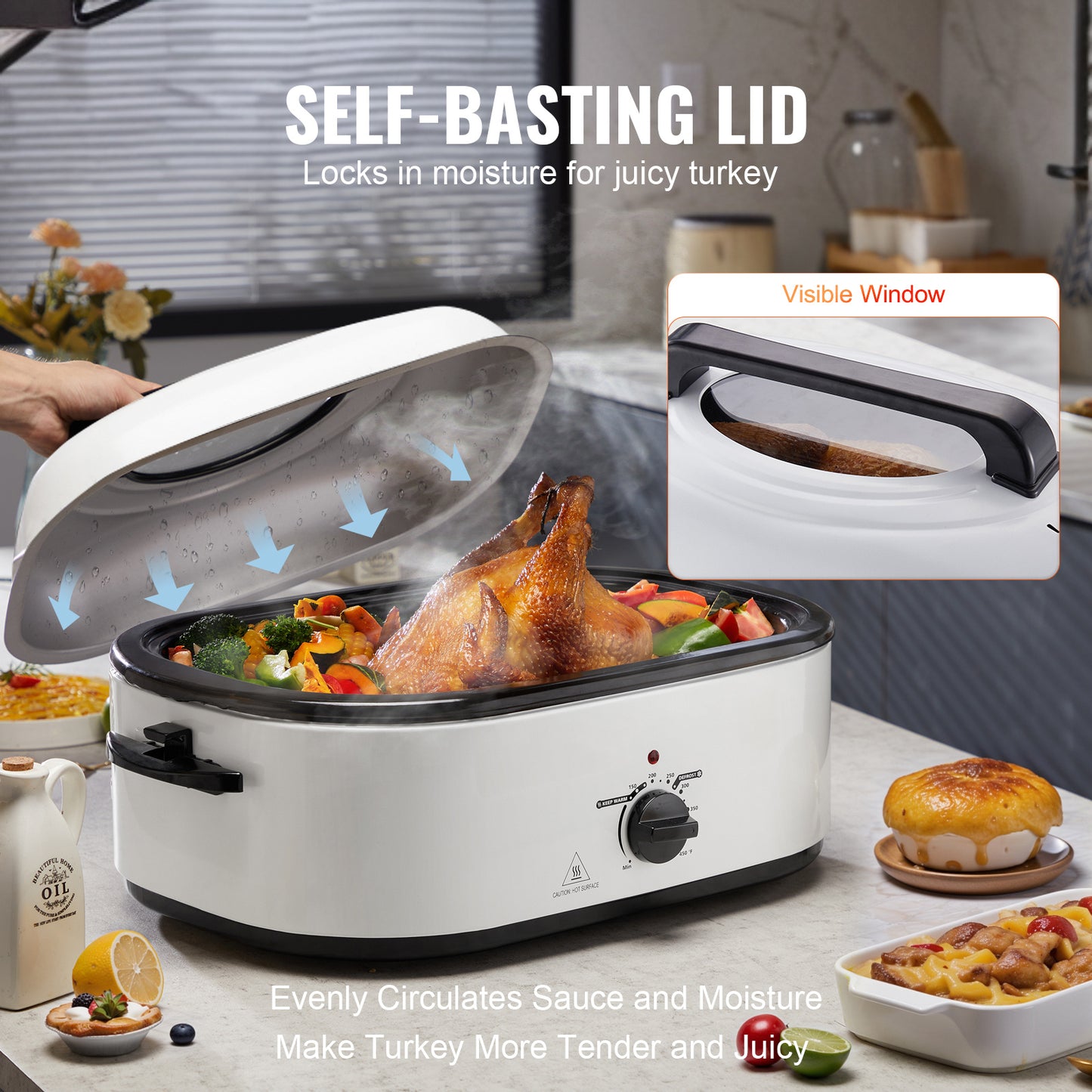 VEVOR Electric Roaster Oven 22 Qt Self Basting Lid 1450W