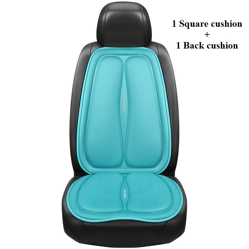 Car Accessories 2-Piece Set, Universal Square Car Seat Cushion + Backrest Pad for All-Season Use – Breathable & Cool in Autumn/Warming Winter Comfort Design. Easy to Install Multi-Layered Space Patterns, Perfect