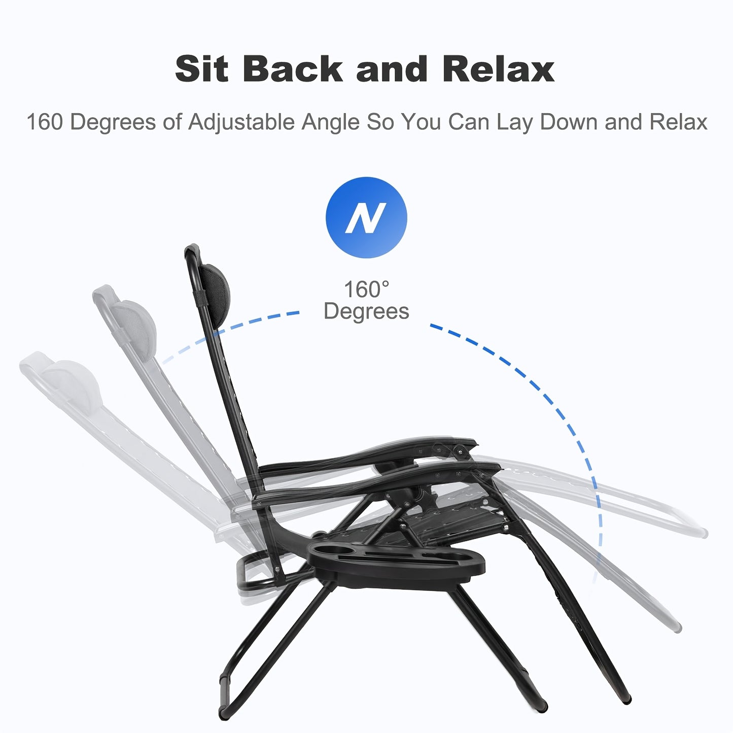 2 Pack Zero Gravity Patio Recliners With Head Support Alloy Steel Frame