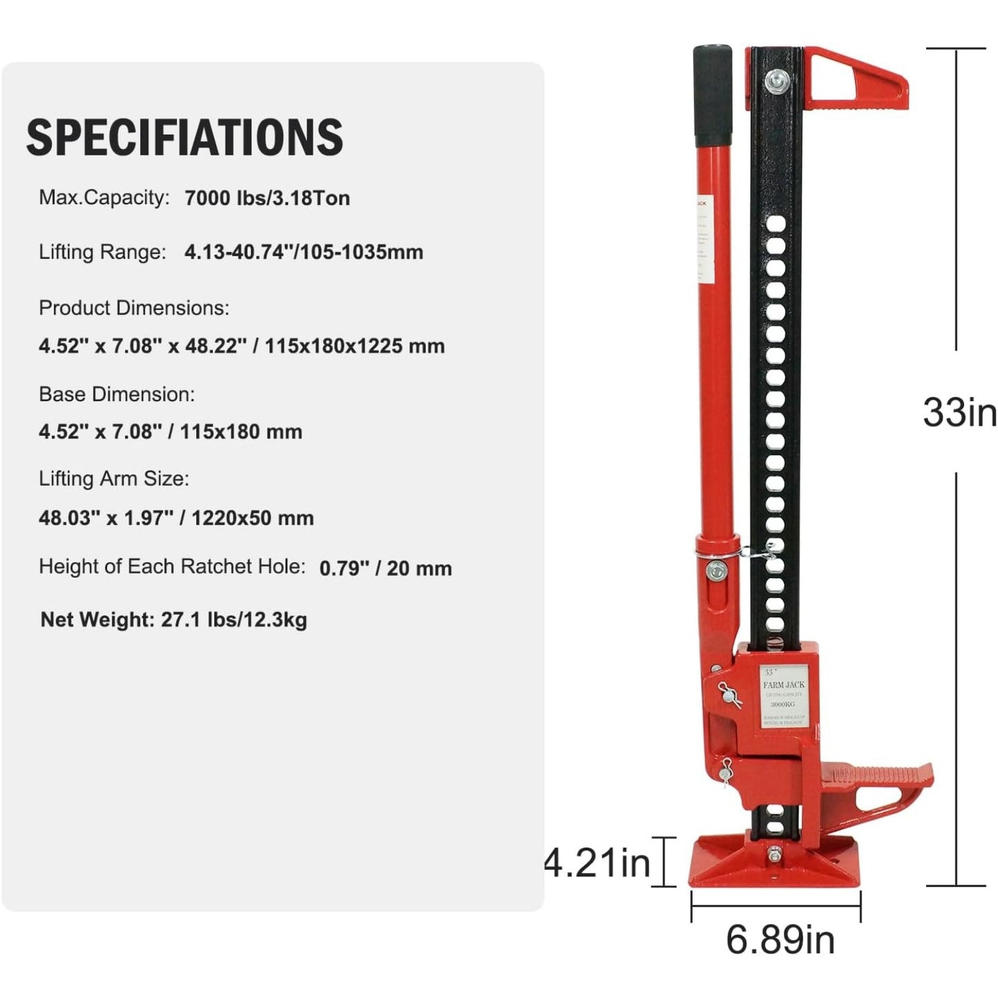 MERXENG 33 Inch Stainless Steel Ratcheting Floor Jack 3 Ton Heavy Duty