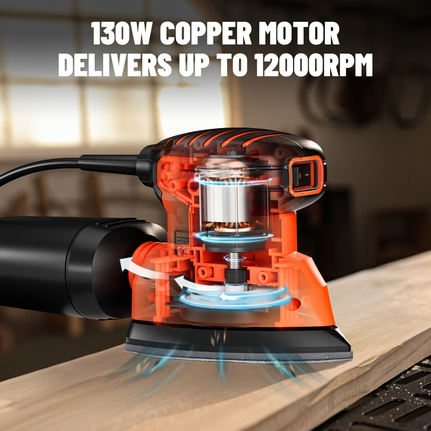 [12pcs, 130W DLS03A Sander] 130W 12000RPM DLS03A Hand Sander | Detail Sander Tool with 12pcs Sandpaper, Efficient Dust Collection System | for Wood and Steel Surfaces