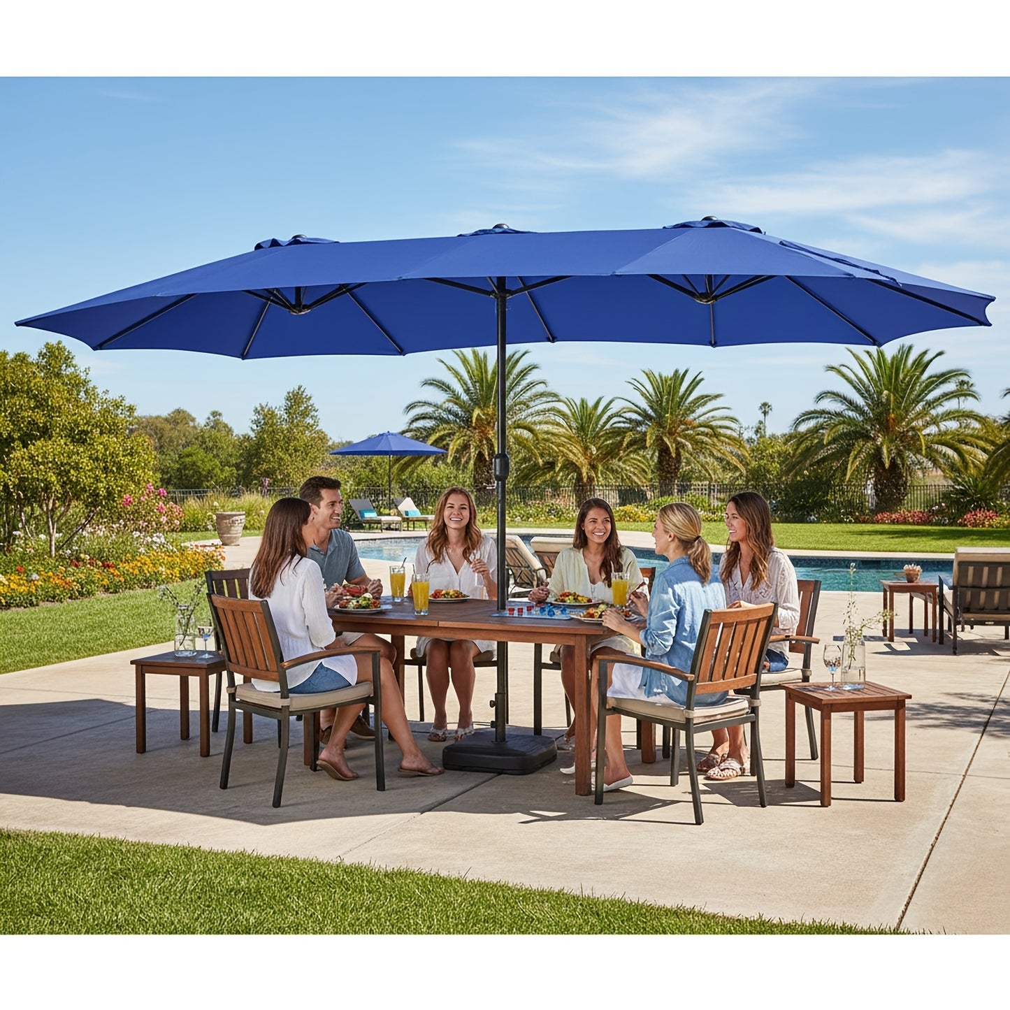 15Ft Outdoor Patio Umbrella With Tilt UV Sun Protection 135 Sq Ft Shade
