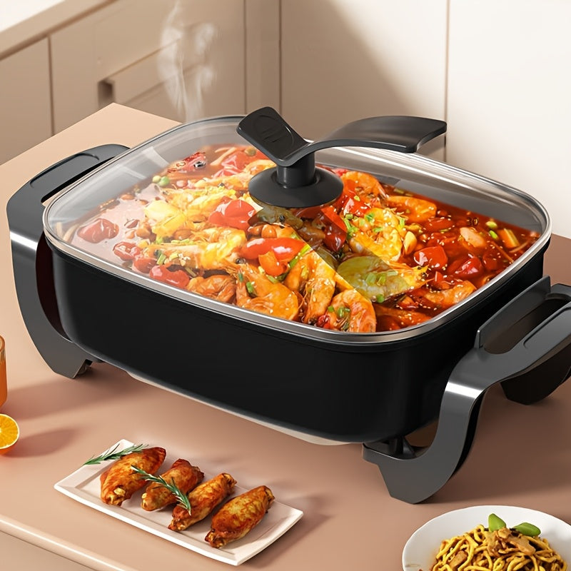 Nonstick Ceramic Electric Pot Aluminum Body With Glass Lid 1500W 110V Plug