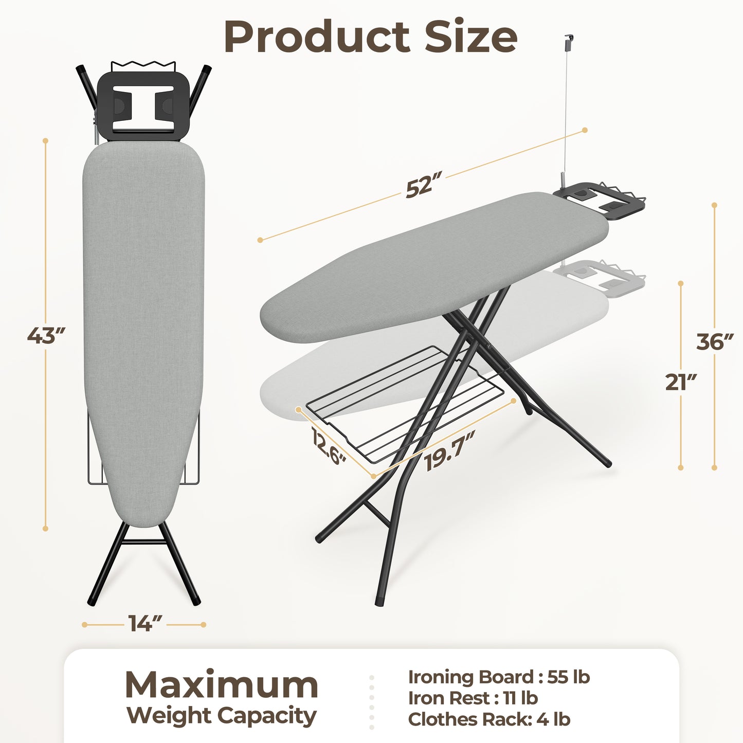 Costoffs Full Size Ironing Board Height Adjustable With Cord Holder