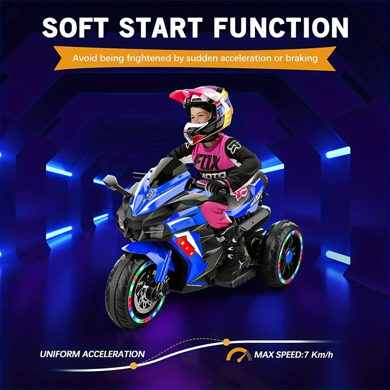 12V Blue Kids Motorcycle Ride On Toy With Music And Lights