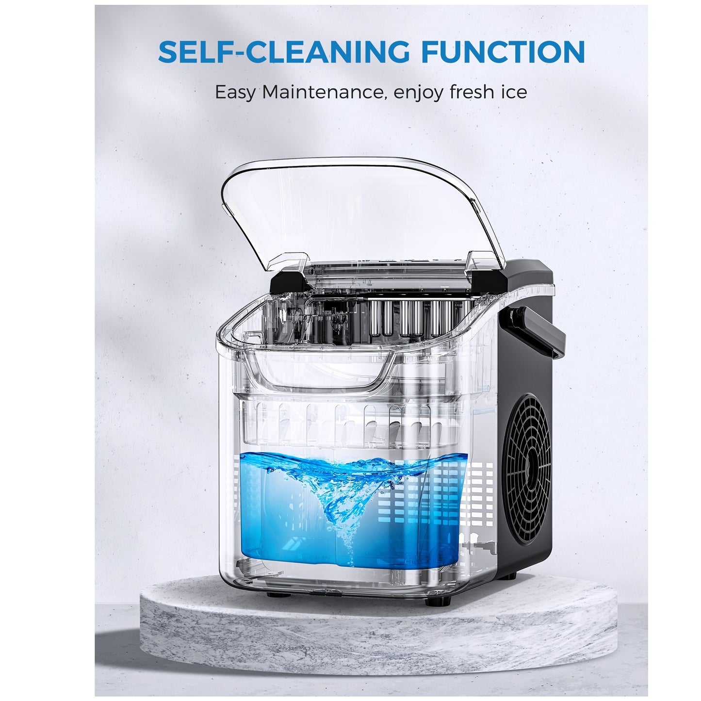 Portable Ice Maker 8 Cubes in 6 Minutes Two Sizes Black
