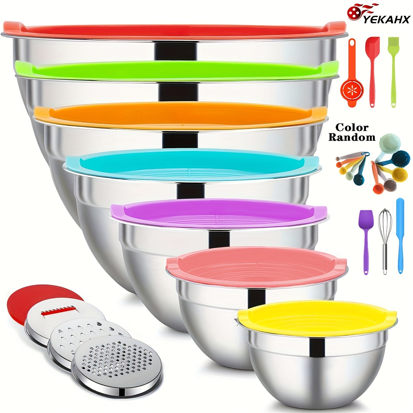26pcs, Stainless Steel Mixing Bowl Set With Sealing Lids, Grater, Kitchen Gadget Set.