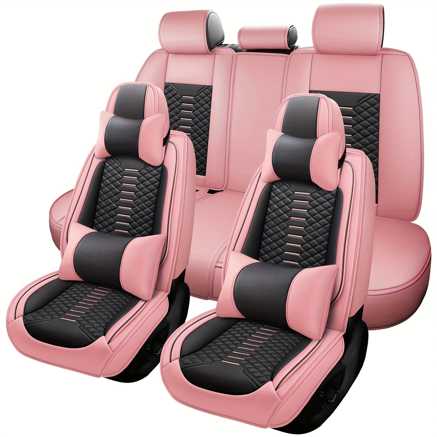 5 Seat Nappa Leather Breathable Perforated Air Hole Universal Car Seat Covers Full Set Full Surrounded Front Back Side Cushion Protector Fit for Most Cars SUV Truck Sedan