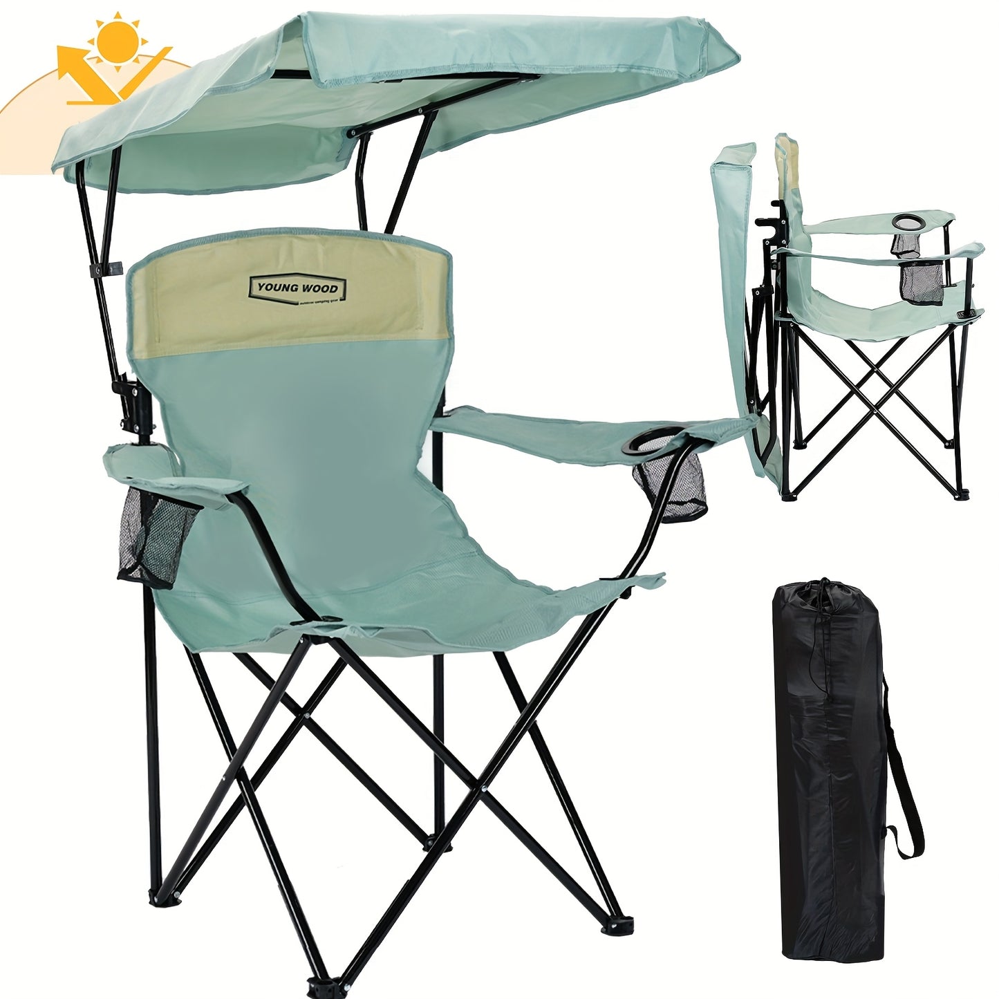 Foldable Portable Outdoor Chair With Shade Canopy And Side Pocket For Camping