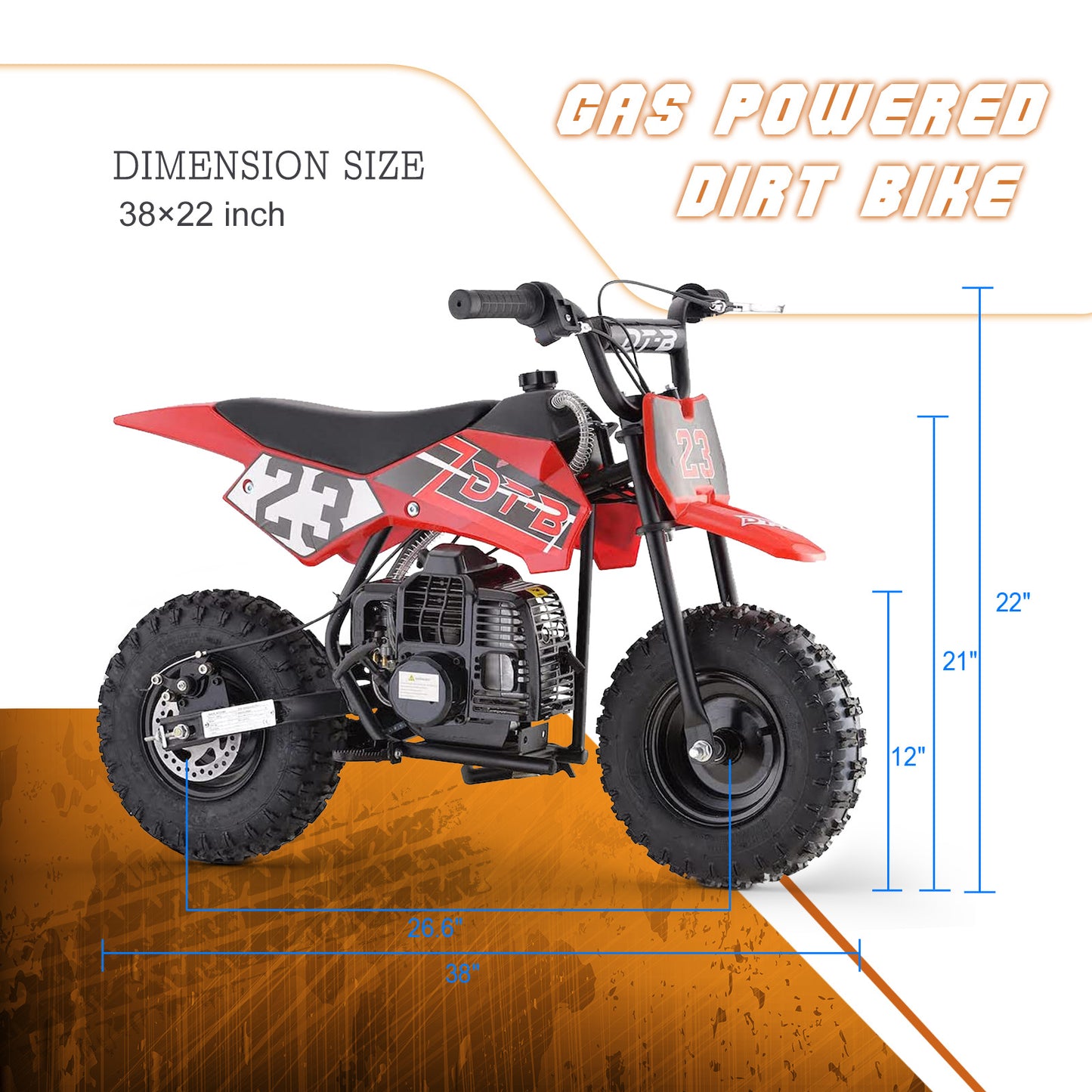Mini Off-Road Dirt Bike, 49 CC 2-Stroke Gas Bike with Off-Rode Tire, Suspensions, Disc Brakes, Max Load 160Lbs, Max Speed 18Mph