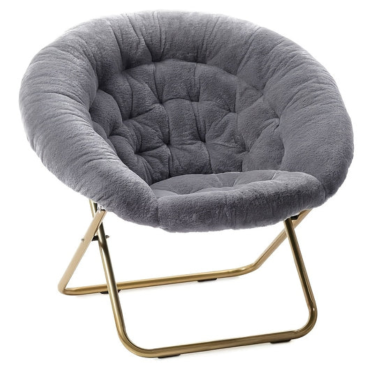 Faux Fur Saucer Chair XL Circle Seat For Bedroom Dorm And Gaming Foldable