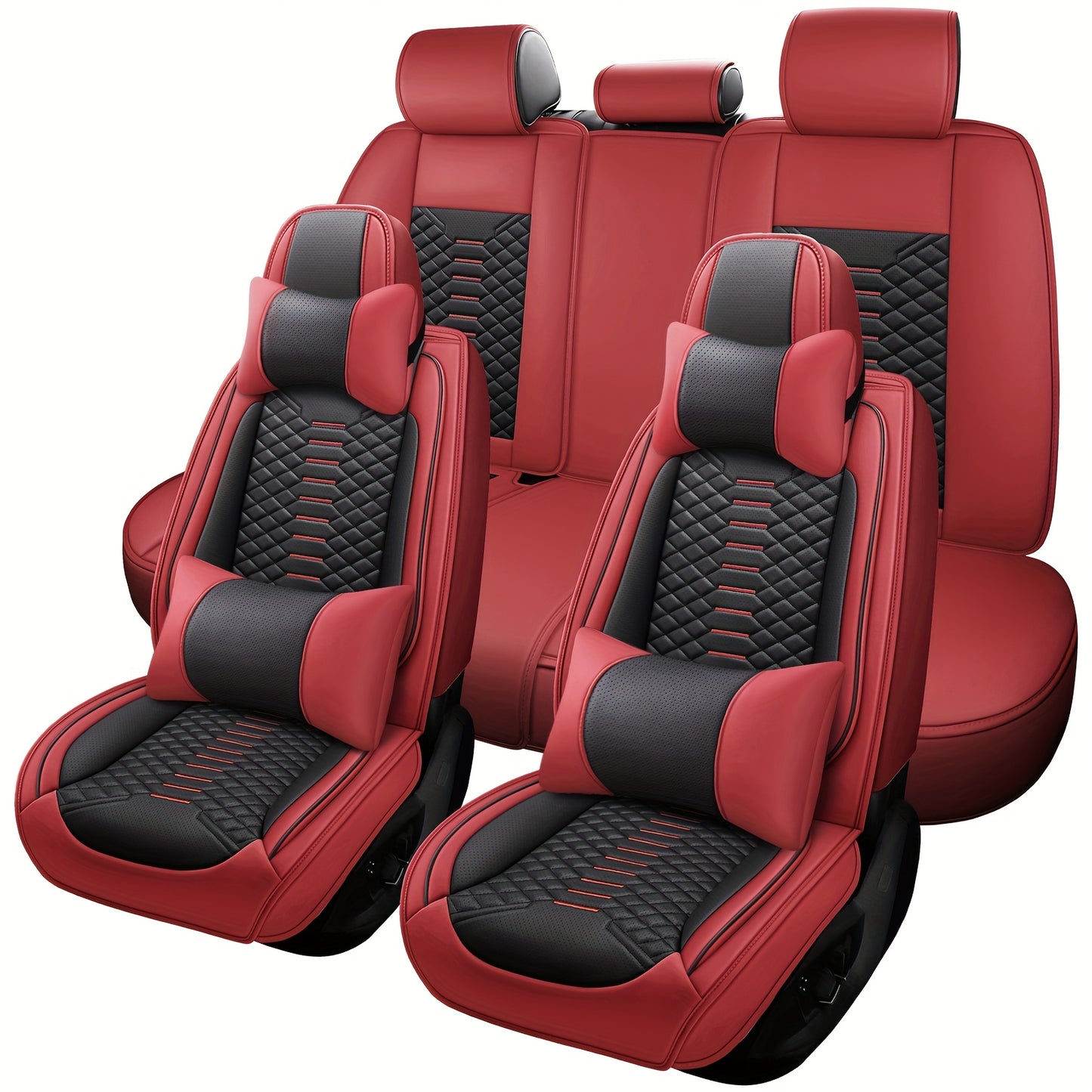 5 Seat Nappa Leather Breathable Perforated Air Hole Universal Car Seat Covers Full Set Full Surrounded Front Back Side Cushion Protector Fit for Most Cars SUV Truck Sedan