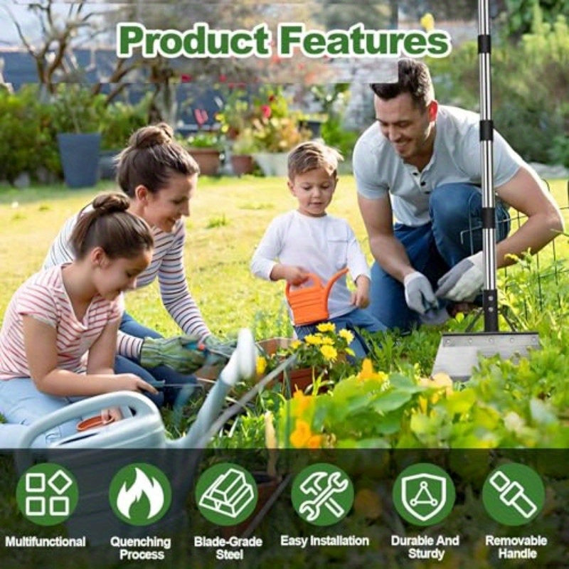 Heavy Duty Steel Garden Shovel With 59In Adjustable Handle And Flat Scraper Blade