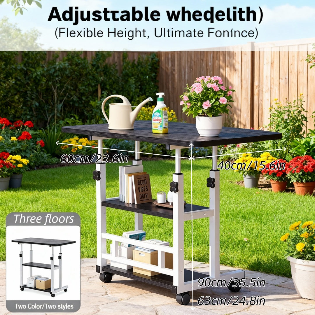Sturdy Adjustable Height Garden Workbench With Lockable Wheels Metal Frame