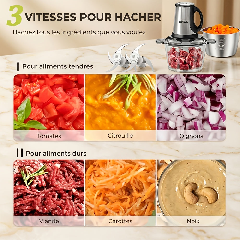 Stainless Steel Electric Food Chopper Meat Grinder With 2 Bowls 2 Blades