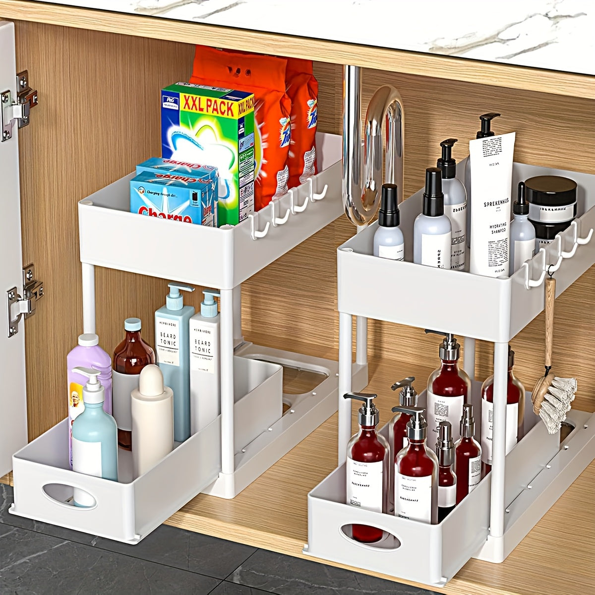 2 Pack Under Sink Organizer - Multi-Purpose Sliding Basket