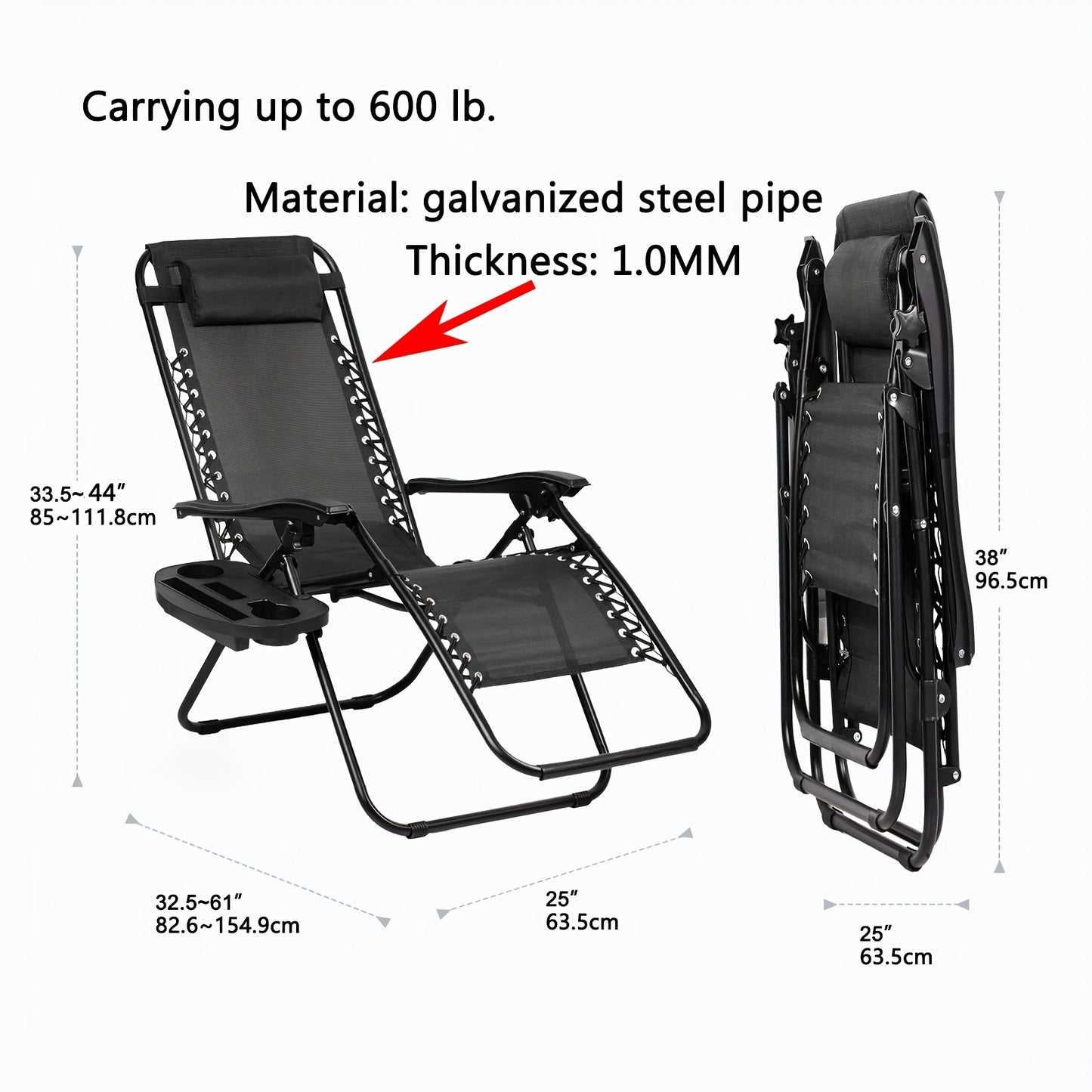 Set Of 2 Adjustable Zero Gravity Recliners With Cup Holders For Patio