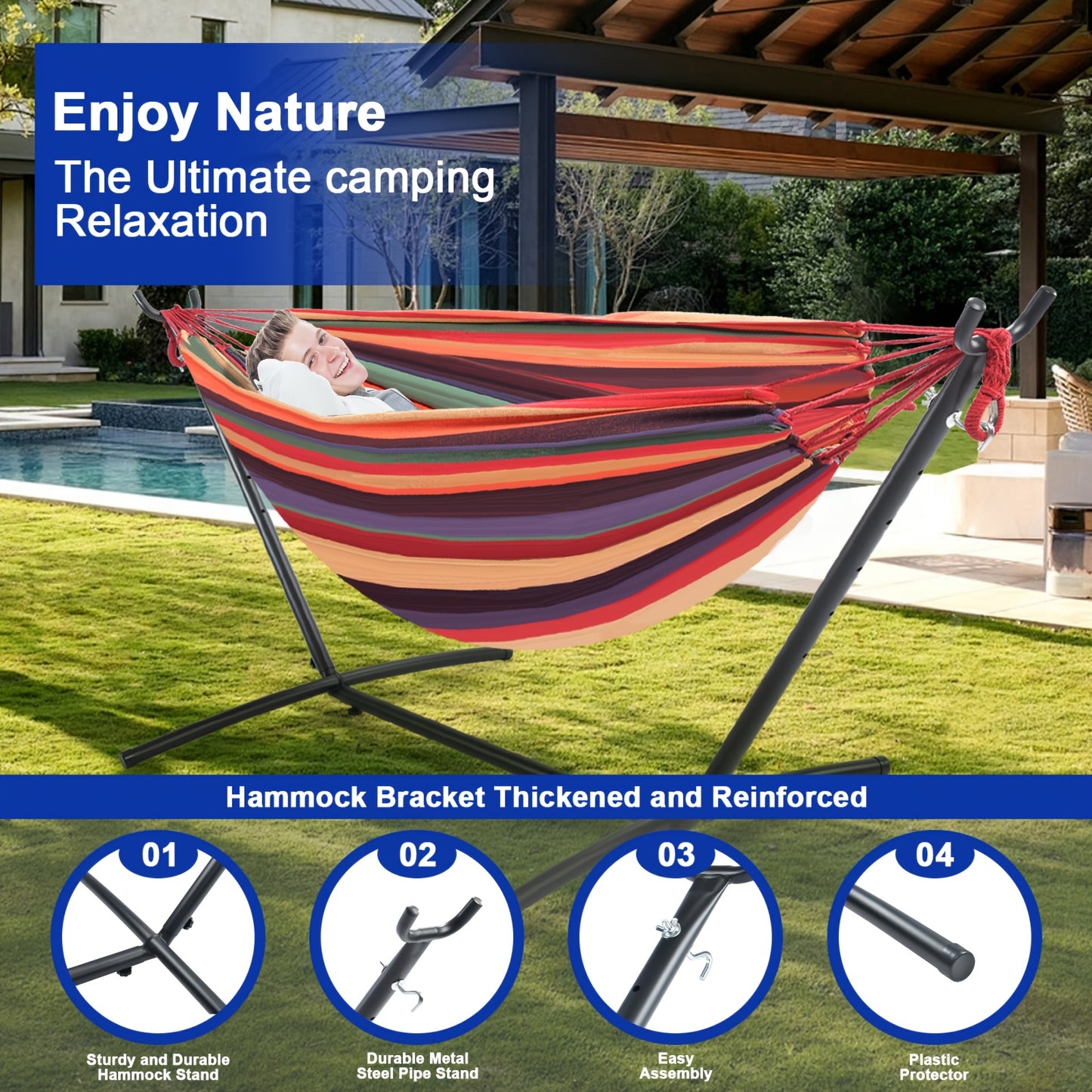 Heavy Duty Adjustable Portable Hammock Stand With 440 Pound Capacity Anti Slip