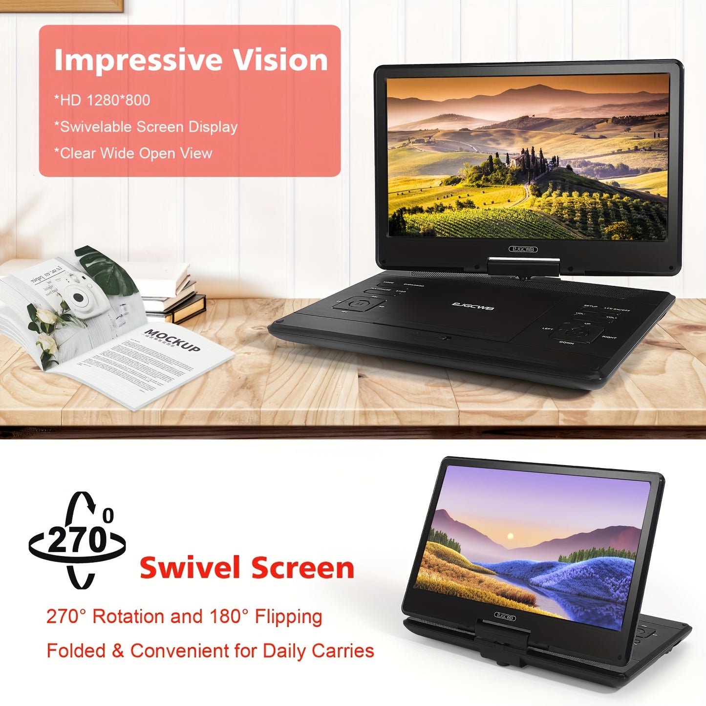 Portable DVD Player 14.1 Inch HD Screen 4 To 6 Hour Battery