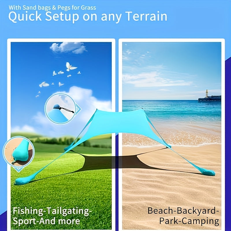 Beach Tent Sun Shelter, Portable Sunshade Canopy with Sandbags for 4-6 Adults, Easy Setup, for Family Outdoor Camping Fishing Backyard Picnics