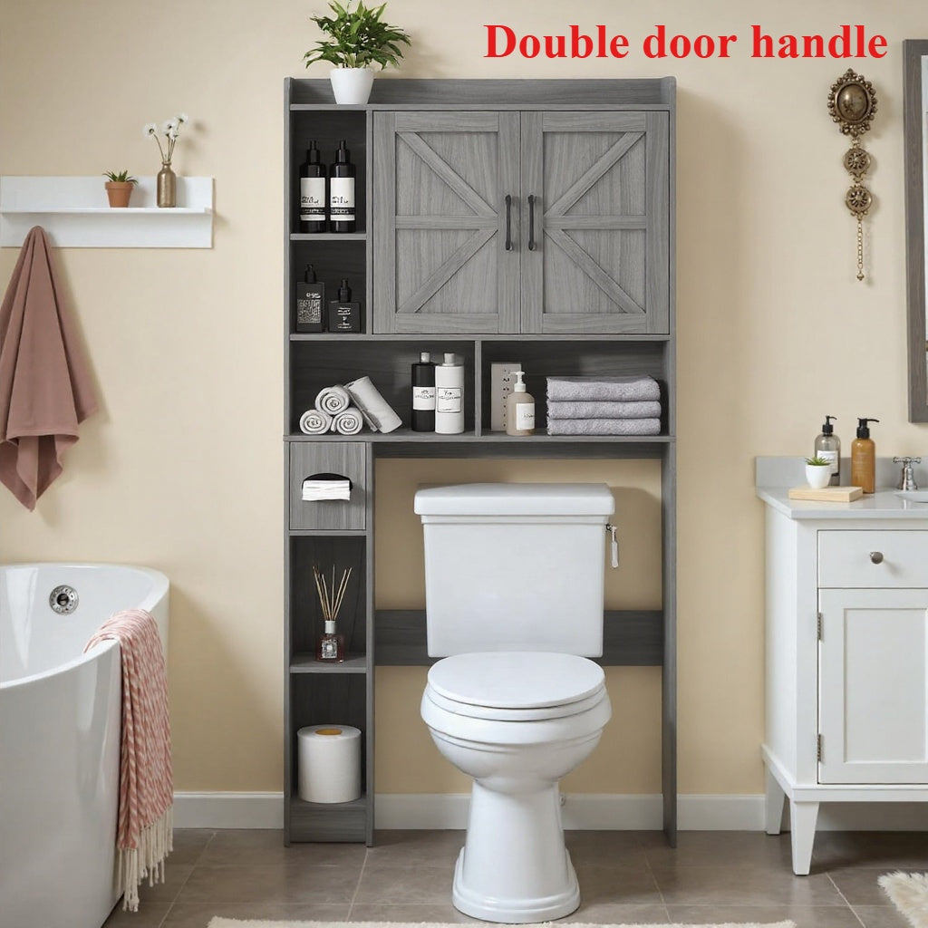 Over The Toilet Storage Cabinet With Toilet Paper Holder Stand Space Saving Grey