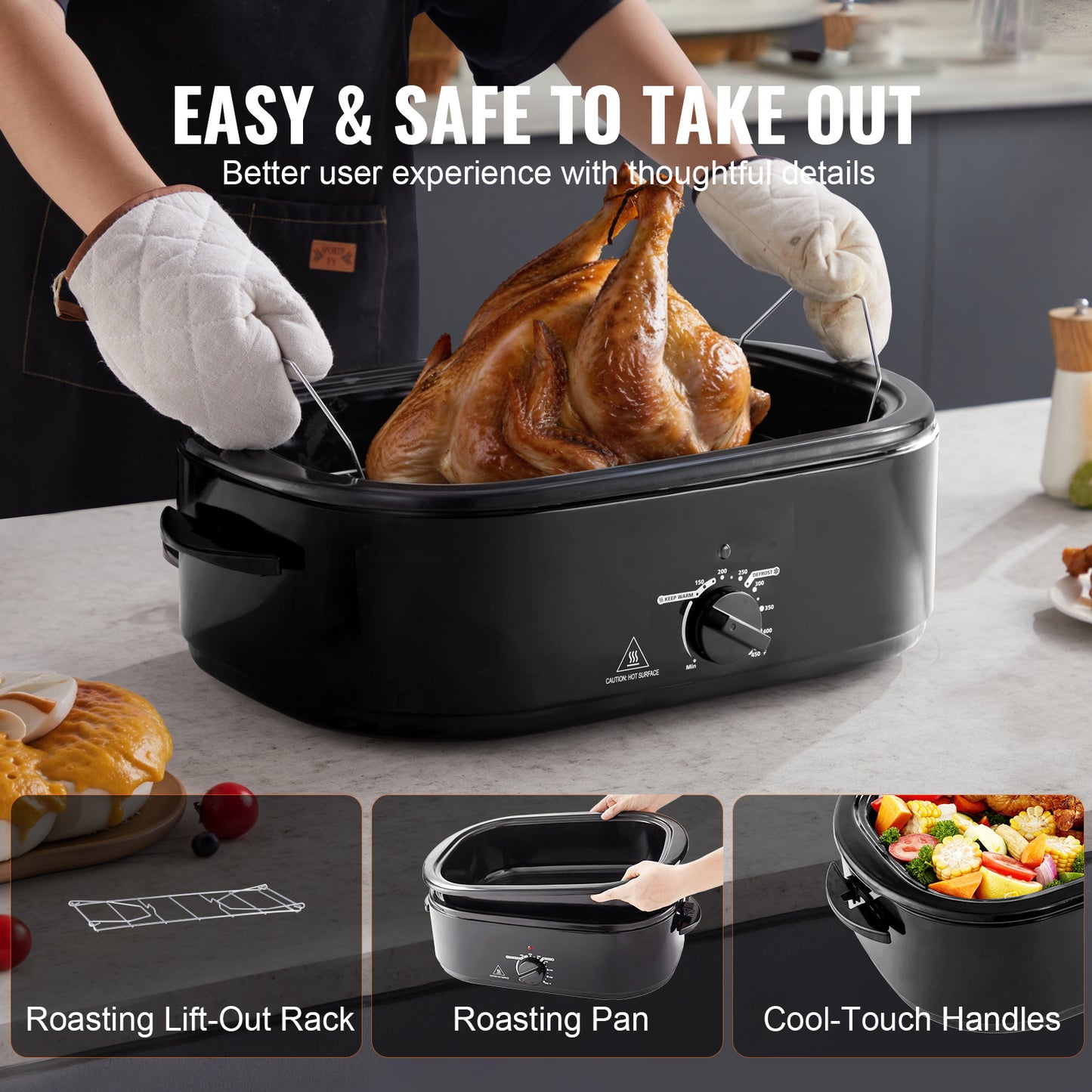 VEVOR Electric Roaster Oven 22 Qt Self Basting Lid 1450W