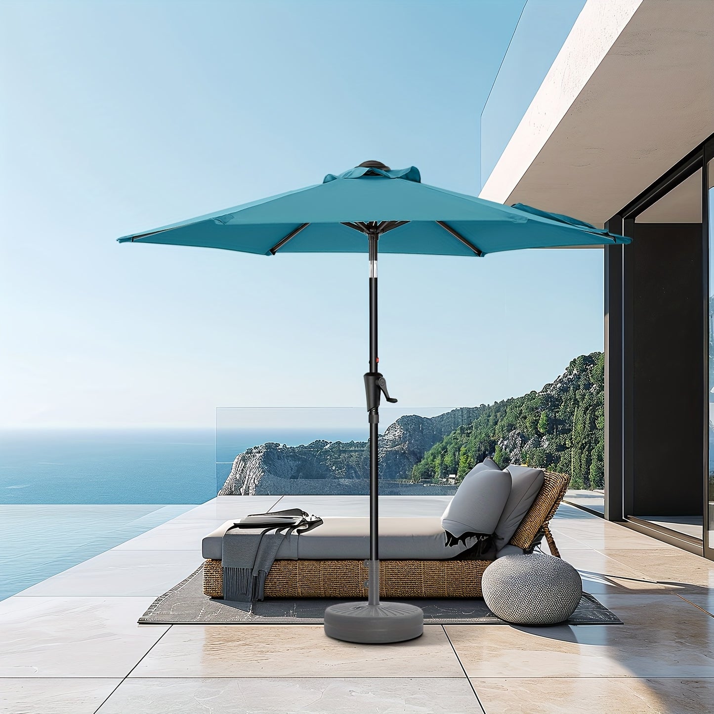 [Outdoor Patio Umbrella] 9ft Outdoor Patio Umbrella | 8 Colors, Push Button Tilt Crank, 8 Iron Umbrella Ribs, For Garden, Deck, Backyard, Pool, Garden Houses (No Base)