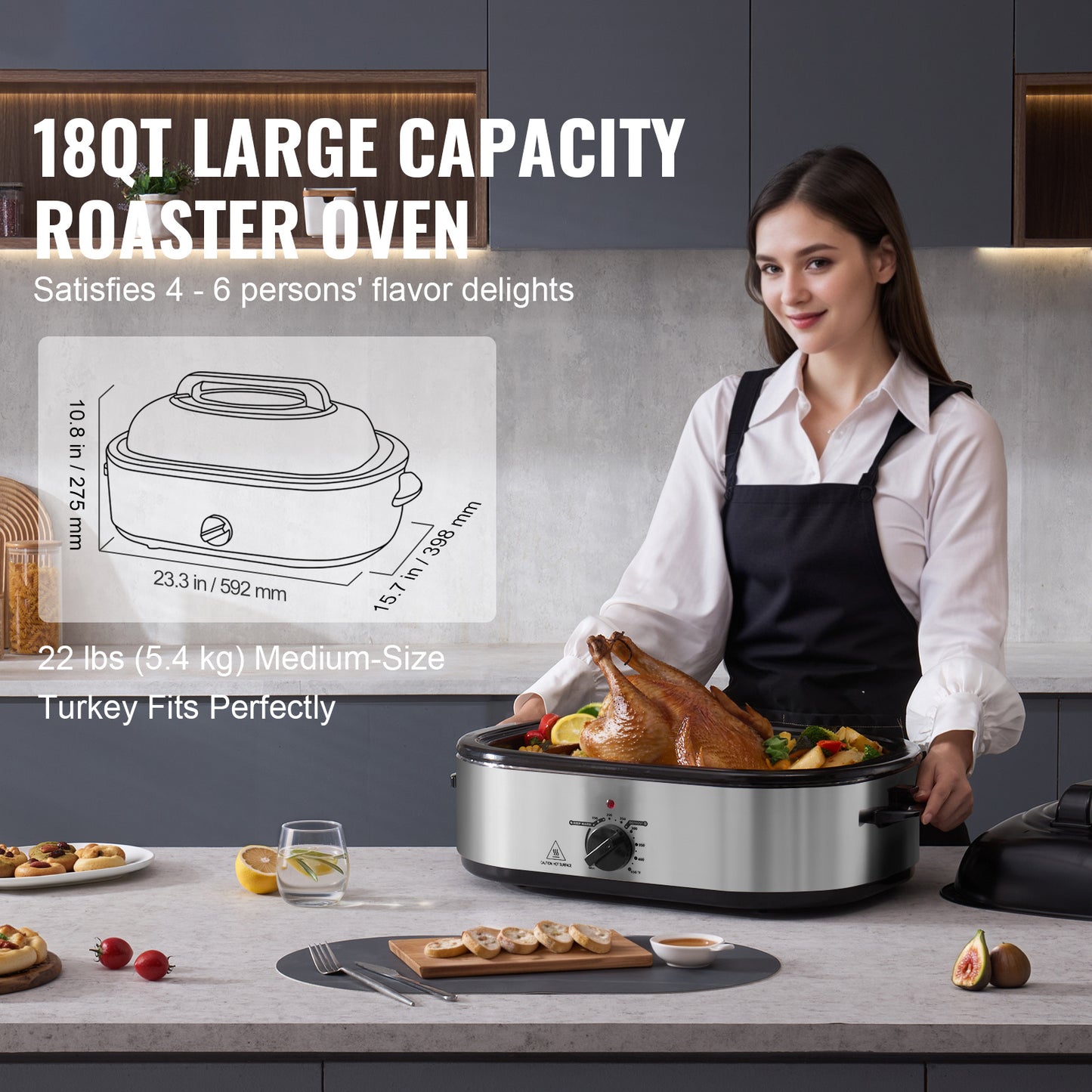 VEVOR Electric Roaster Oven 22 Qt Self Basting Lid 1450W