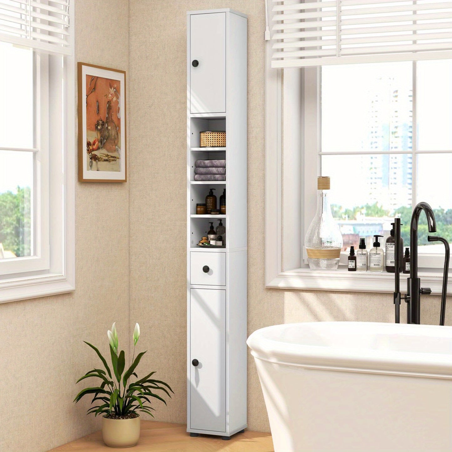 Costway Slim Bathroom Tall Cabinet Storage Organizer 2 Doors 1 Drawer 71 Inches