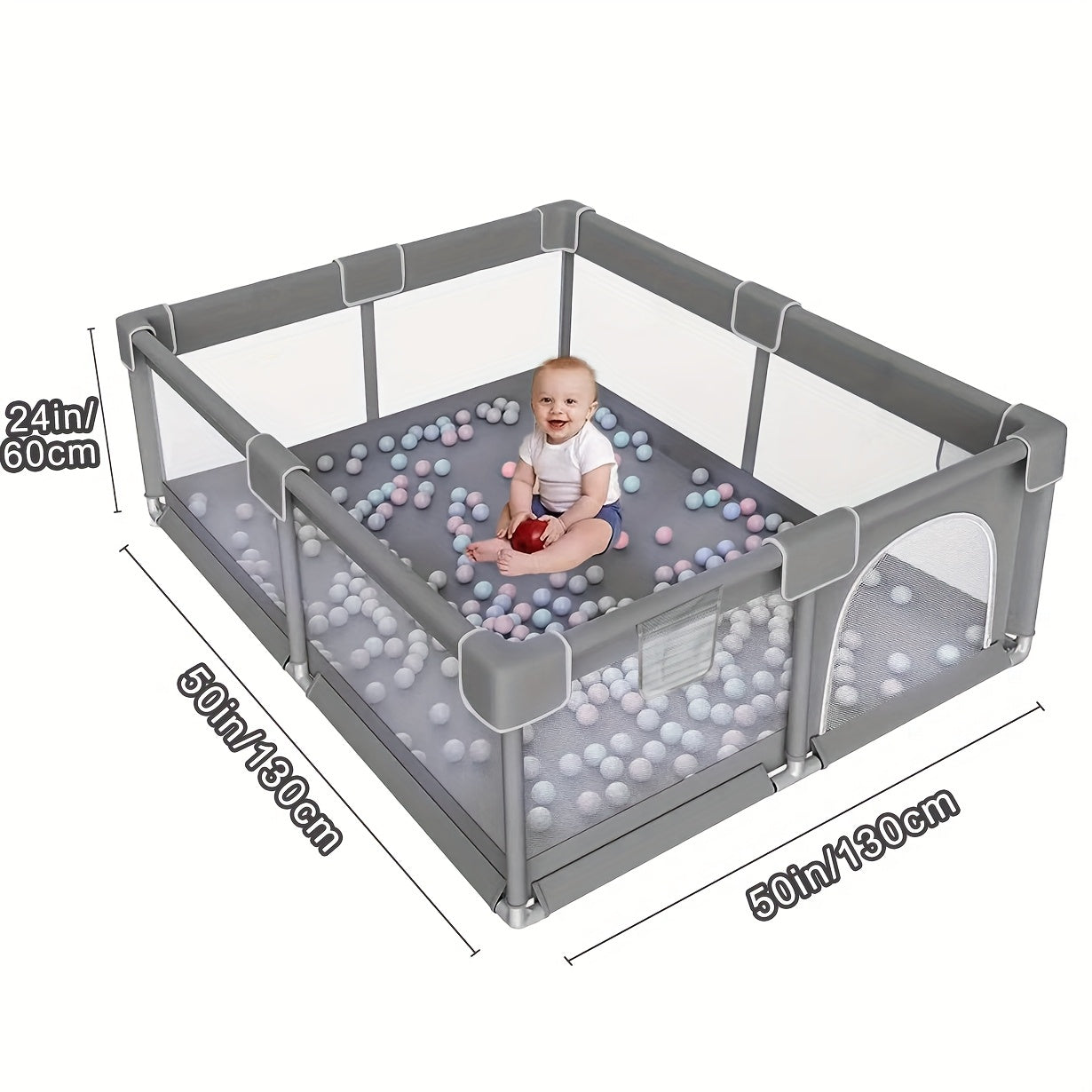 50X50 Inch Baby Playpen With Breathable Mesh Indoor Outdoor