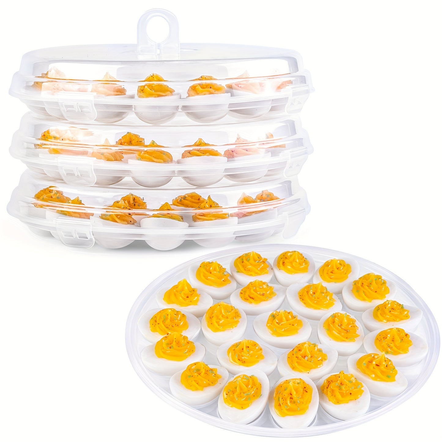 3pcs Deviled Egg Trays, Brown 11.8 Inch Plastic Egg Platters With Lid, Portable Egg Containers With 66 Slots/45Slots, Mother'S Day Gift, For Kitchen, Easter, Wedding, Valentine'S Day, Holiday Parties, Birthday Parties, Outdoo
