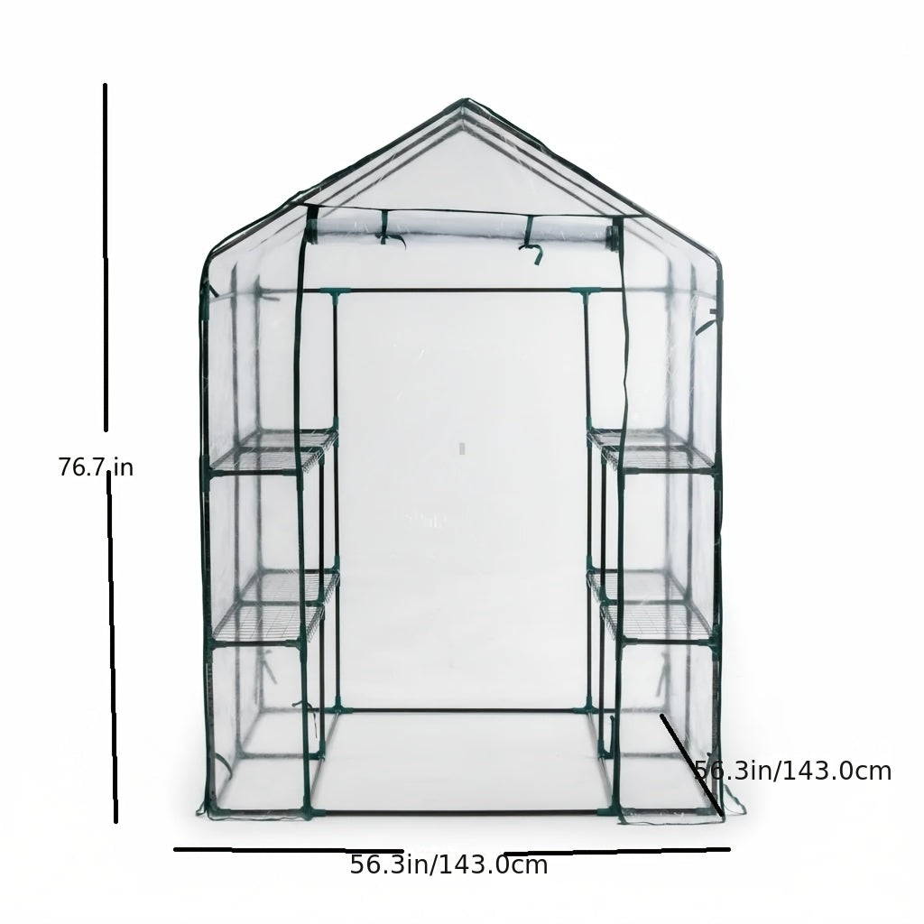 Four Tier Mini Portable Walk In Bell Shape Greenhouse Clear PVC Cover Wheels
