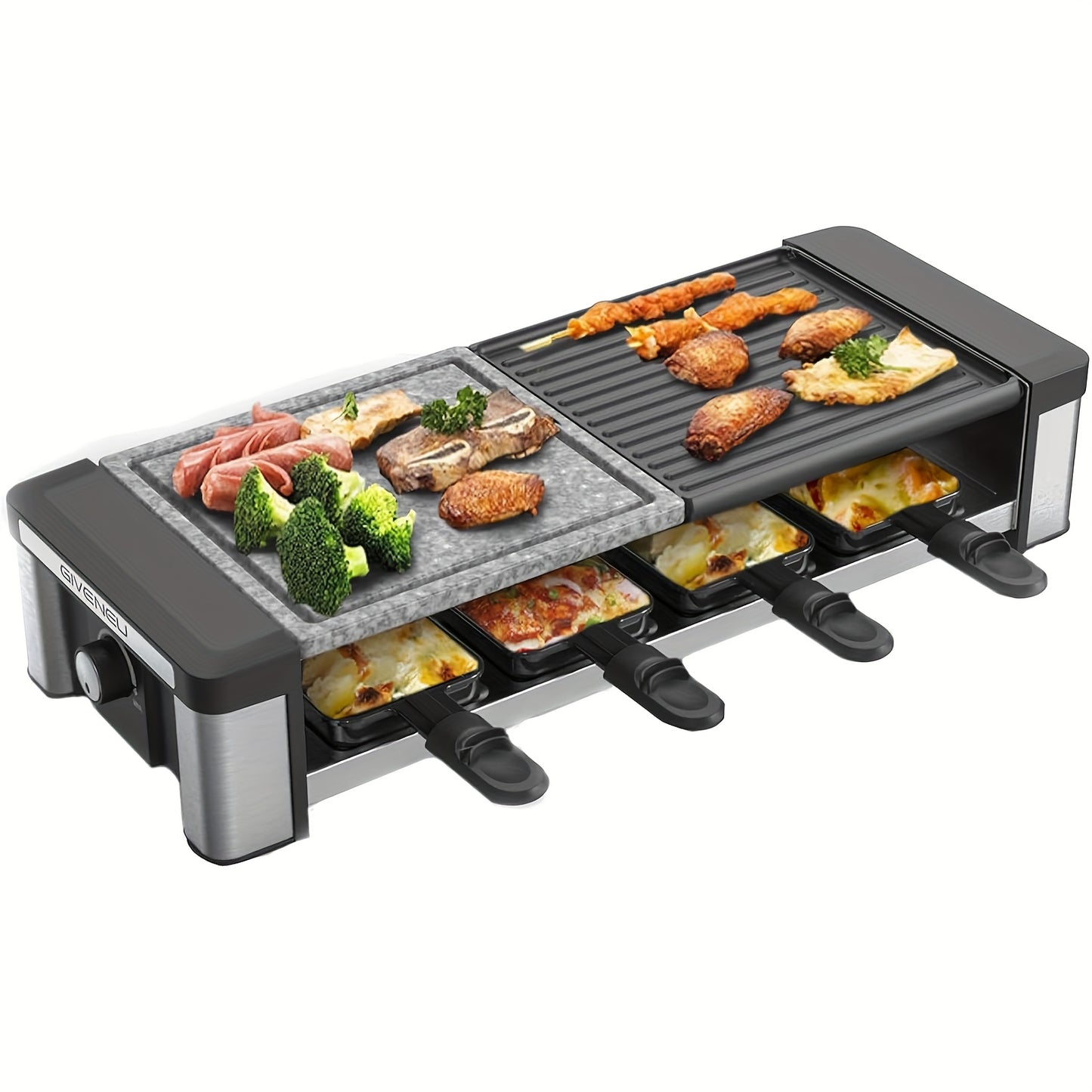 Raclette Grill 1200W Table Grill With 8 Cheese Melt Pans
