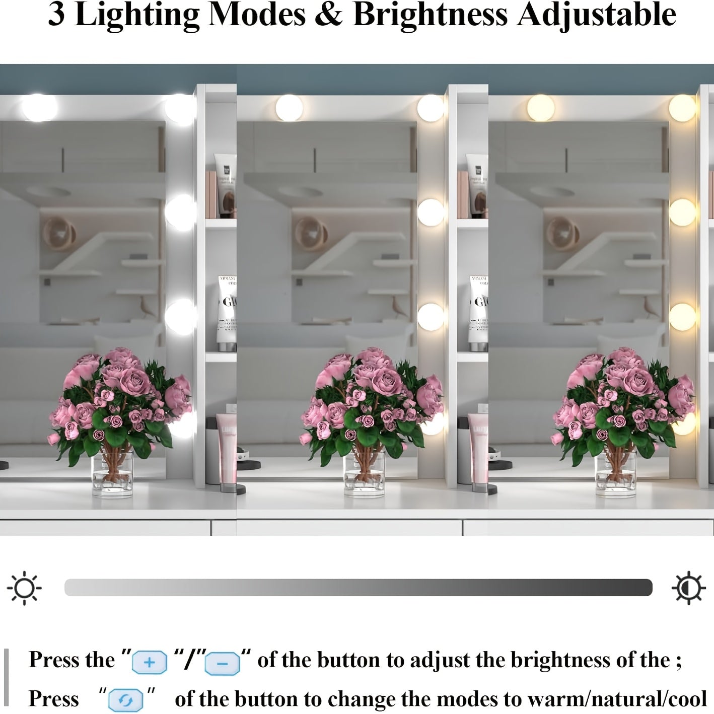 Modern Makeup Vanity Table With Lighted Mirror 6 Drawers 3 Color LED Lights