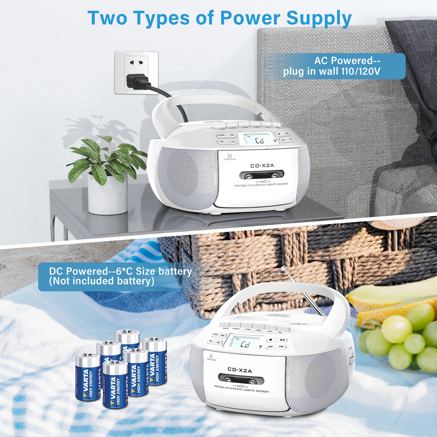 CD & Tape Combo BoomBox with AM/FM Radio, Vintage Stereo Speaker System, LCD Display, AC-Powered (120V) - Compatible with AUX, Headphones - for Home, Bedroom, Office - Ideal for CD, Cassette, AUX Playback - Nostalgic Retro De