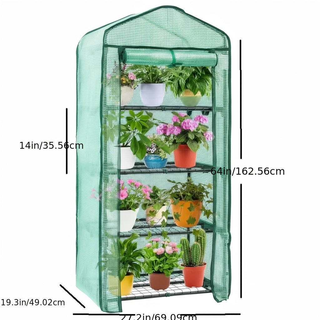Four Tier Mini Portable Walk In Bell Shape Greenhouse Clear PVC Cover Wheels