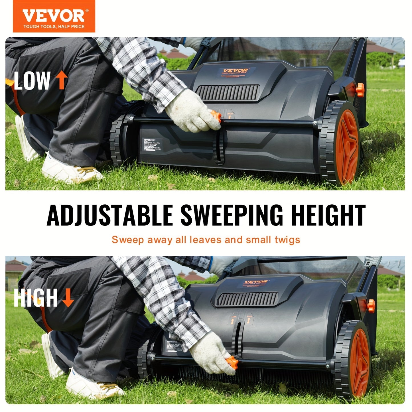 VEVOR Push Lawn Sweeper 21 Inch Leaf And Grass Collector 3.5 CuFt Hopper Brushes