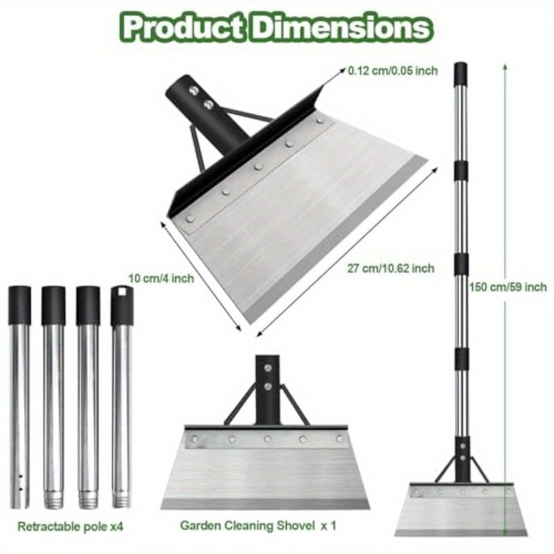 Heavy Duty Steel Garden Shovel With 59In Adjustable Handle And Flat Scraper Blade
