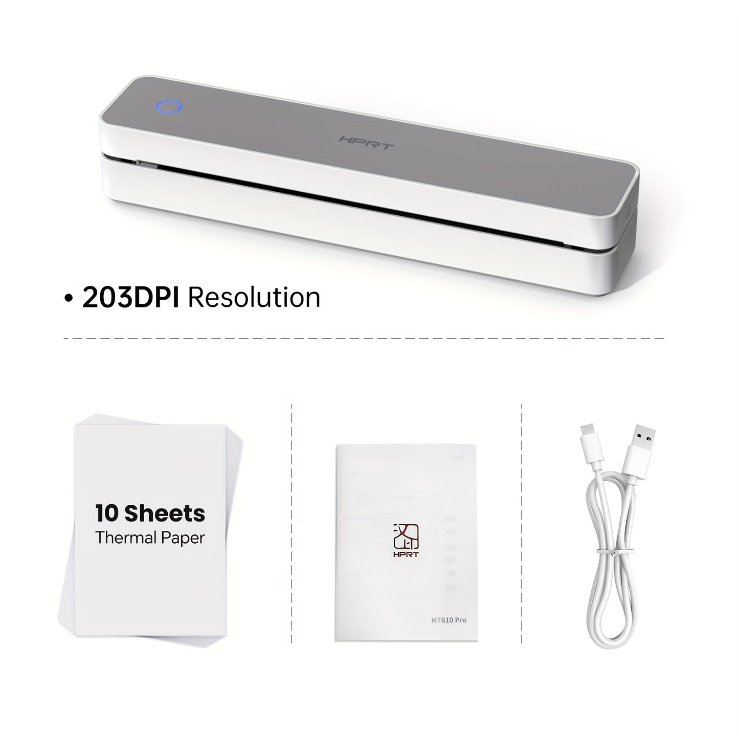 HPRT MT610 Portable Inkless Mobile Printer, Compact Office Thermal Wireless Printing for Smartphones & Laptops, 203DPI High Resolution with 8.5x11 Letter and A4 Paper Support – Ideal for Travel/Business Trips