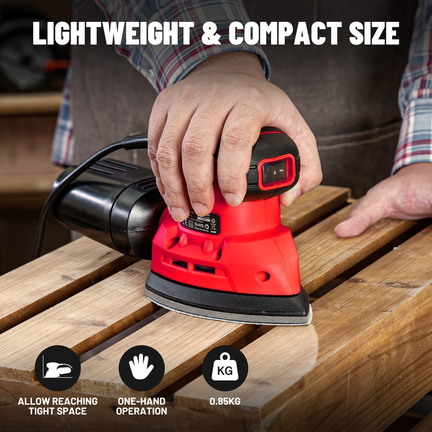 [12pcs, 130W DLS03A Sander] 130W 12000RPM DLS03A Hand Sander | Detail Sander Tool with 12pcs Sandpaper, Efficient Dust Collection System | for Wood and Steel Surfaces