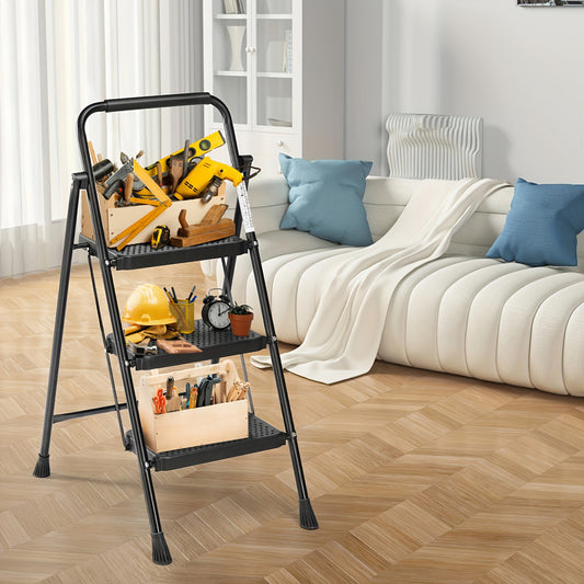 Smug 3 Step Folding Step Ladder 800 Lbs Anti Slip Handle