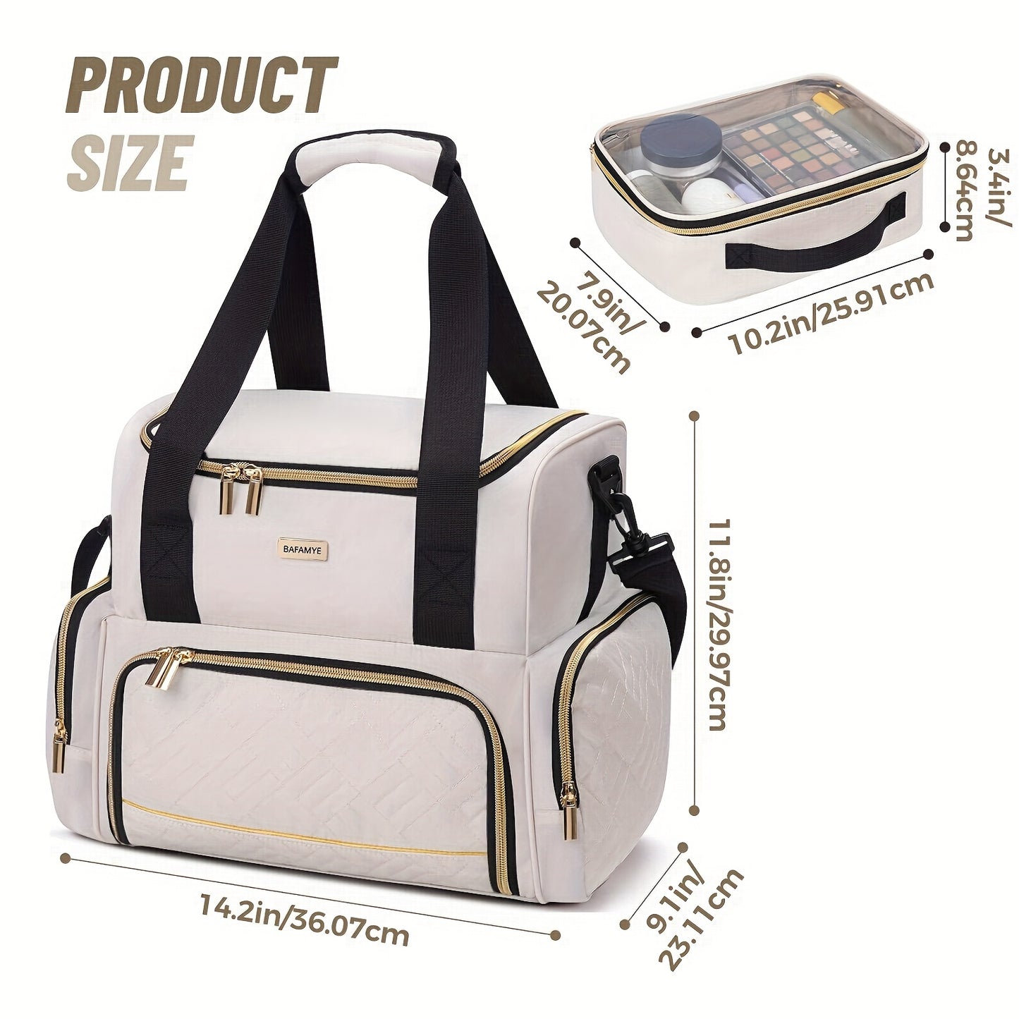 Large Makeup Cosmetic Bag With 2 Removable Cases Double Layer Travel Organizer