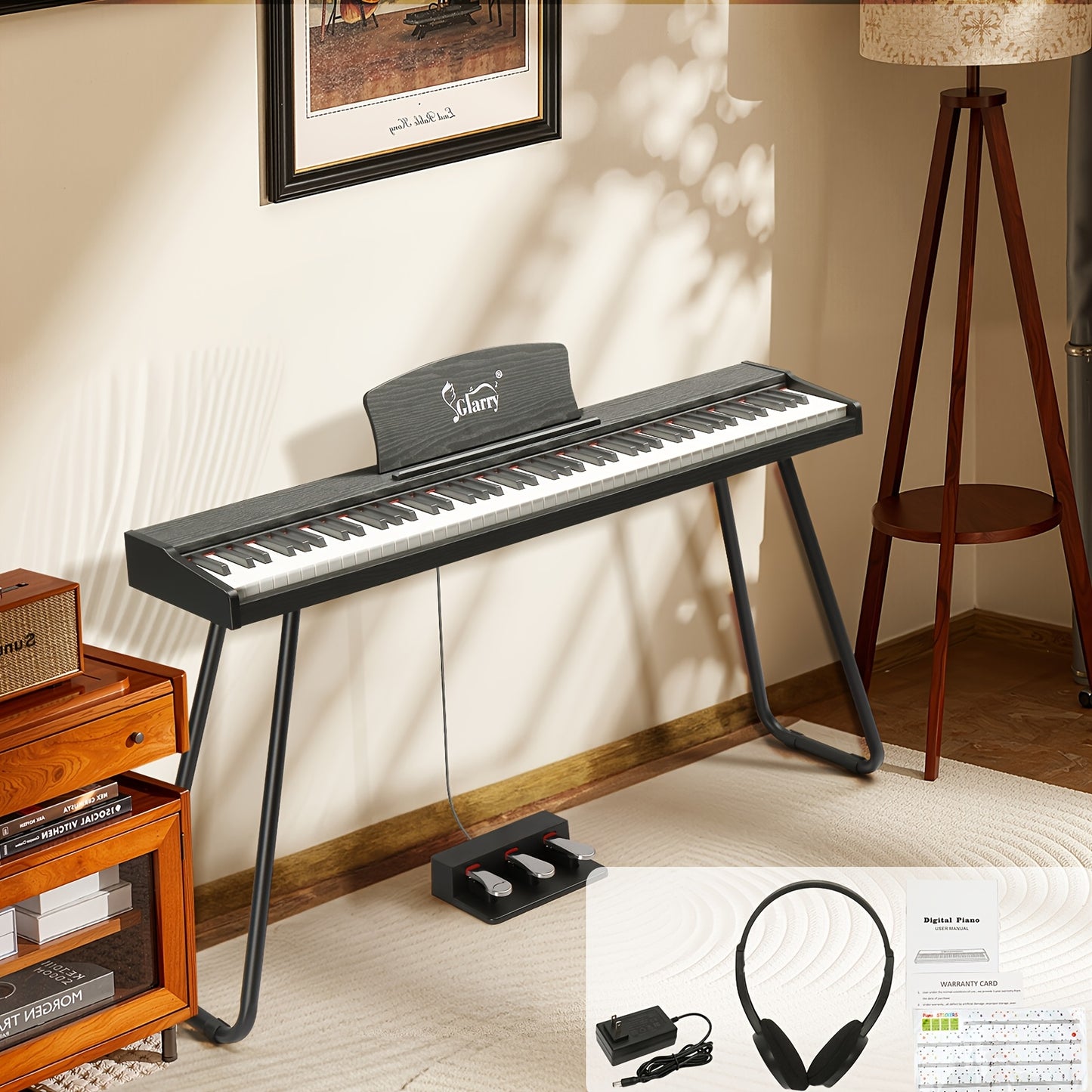 Glarry Digital Piano 88 Keys Keyboard With U Shape Stand