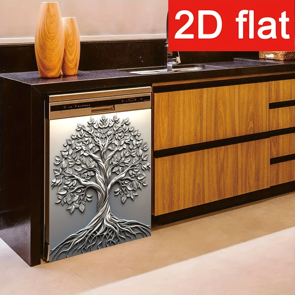 2D Flat, 1pc Tree of Life Magnetic Dishwasher Door Cover - 2D Flat Vinyl Art Print, Easy to Apply & Clean, Indoor Rectangular Dishwasher Trim, Elegant Kitchen Decor, 23.03 x 25.59 Inches, Dishwasher Magnetic Cover Decorative,