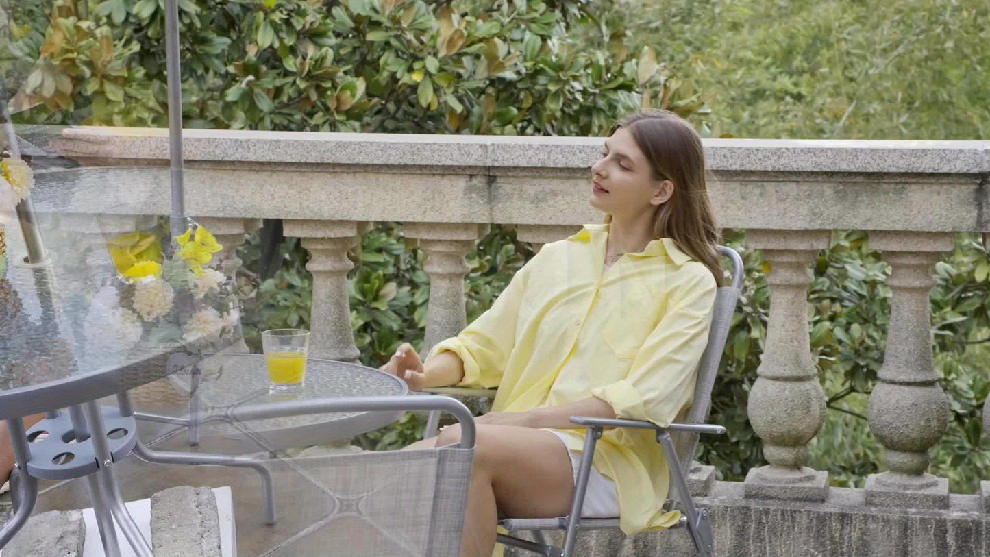 JY QAQA Folding Patio Dining Set 6 Piece All Weather Glass Table And 4 Chairs