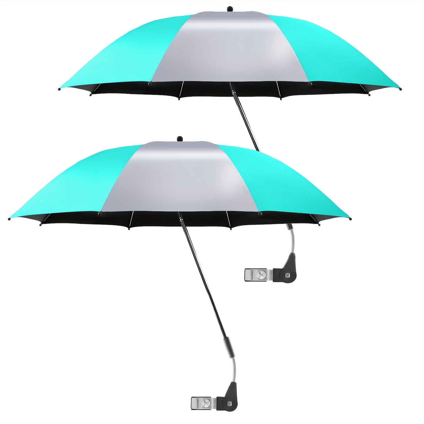 2 Pack Chair Beach Umbrella with 360° Clamp, UPF50+ Sun Protection, Carbon Fiber Pole & Lightweight Polyester Canopy, Mixed Colors for Beach, Camping, Patio, Outdoor Travel, Camping Essentials, Classic Umbrella Design, Durab