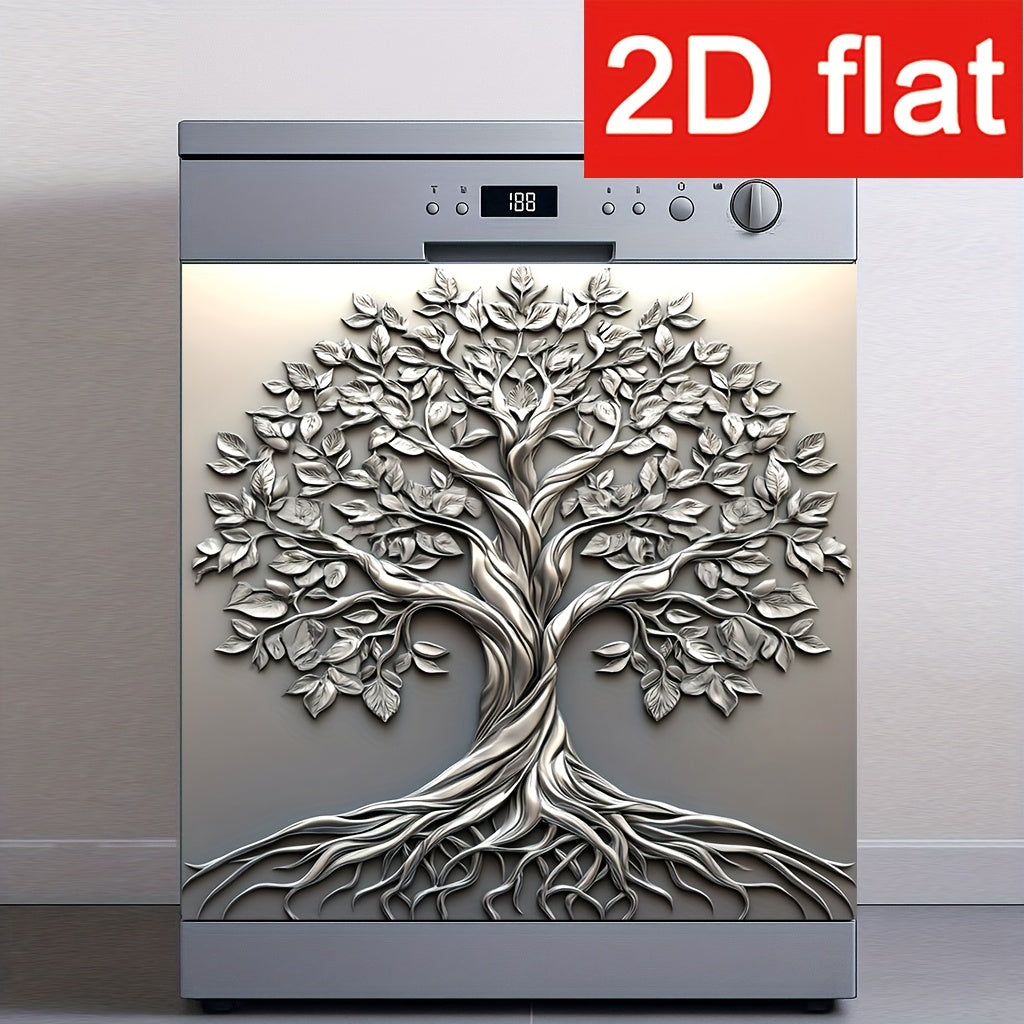 2D Flat, 1pc Tree of Life Magnetic Dishwasher Door Cover - 2D Flat Vinyl Art Print, Easy to Apply & Clean, Indoor Rectangular Dishwasher Trim, Elegant Kitchen Decor, 23.03 x 25.59 Inches, Dishwasher Magnetic Cover Decorative,